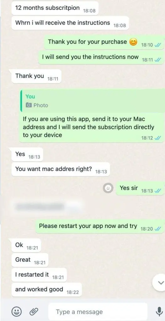 WhatsApp Support Chat Example 1